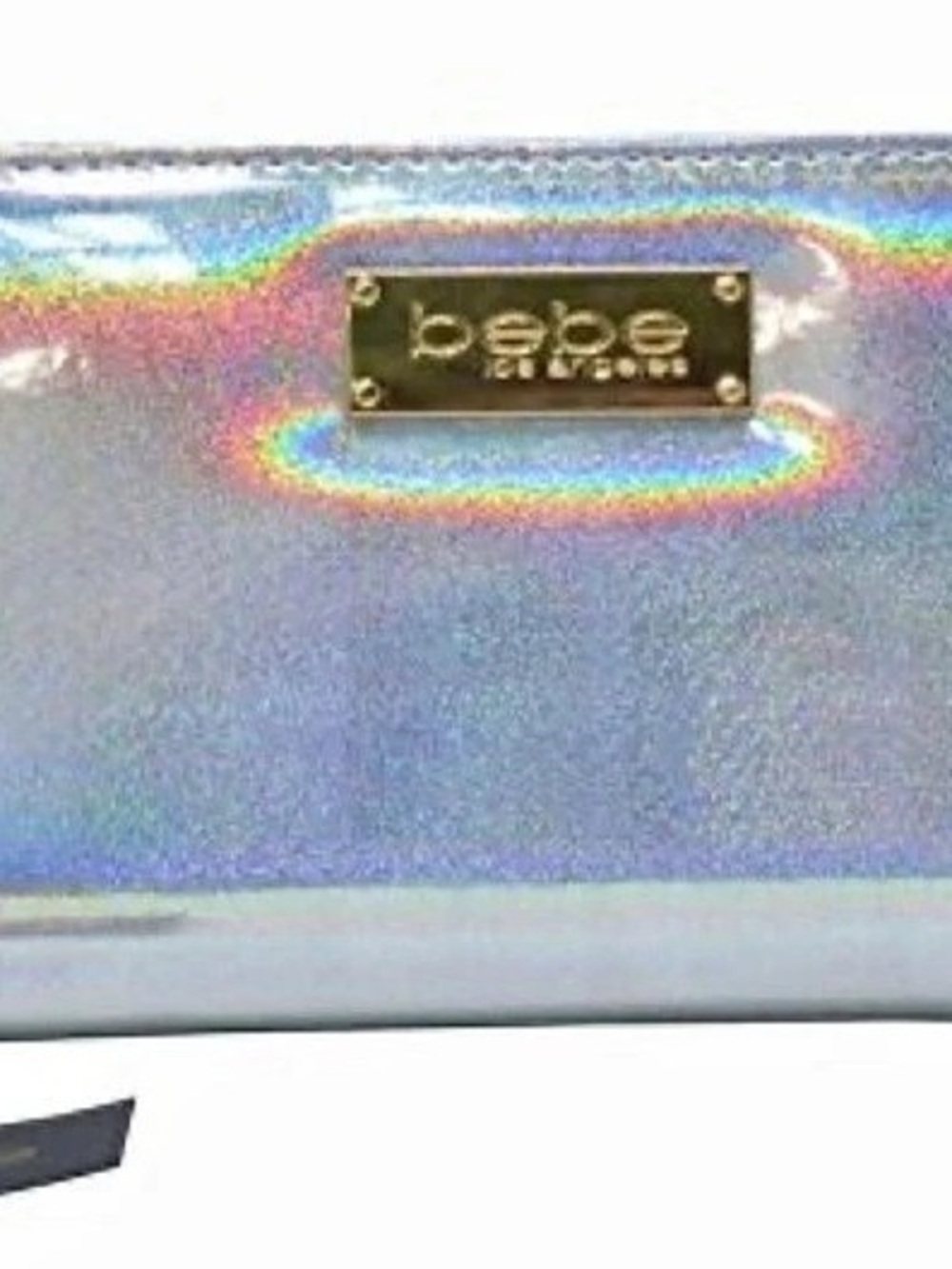 bebe Holographic Zip-Around Wallet in Silver